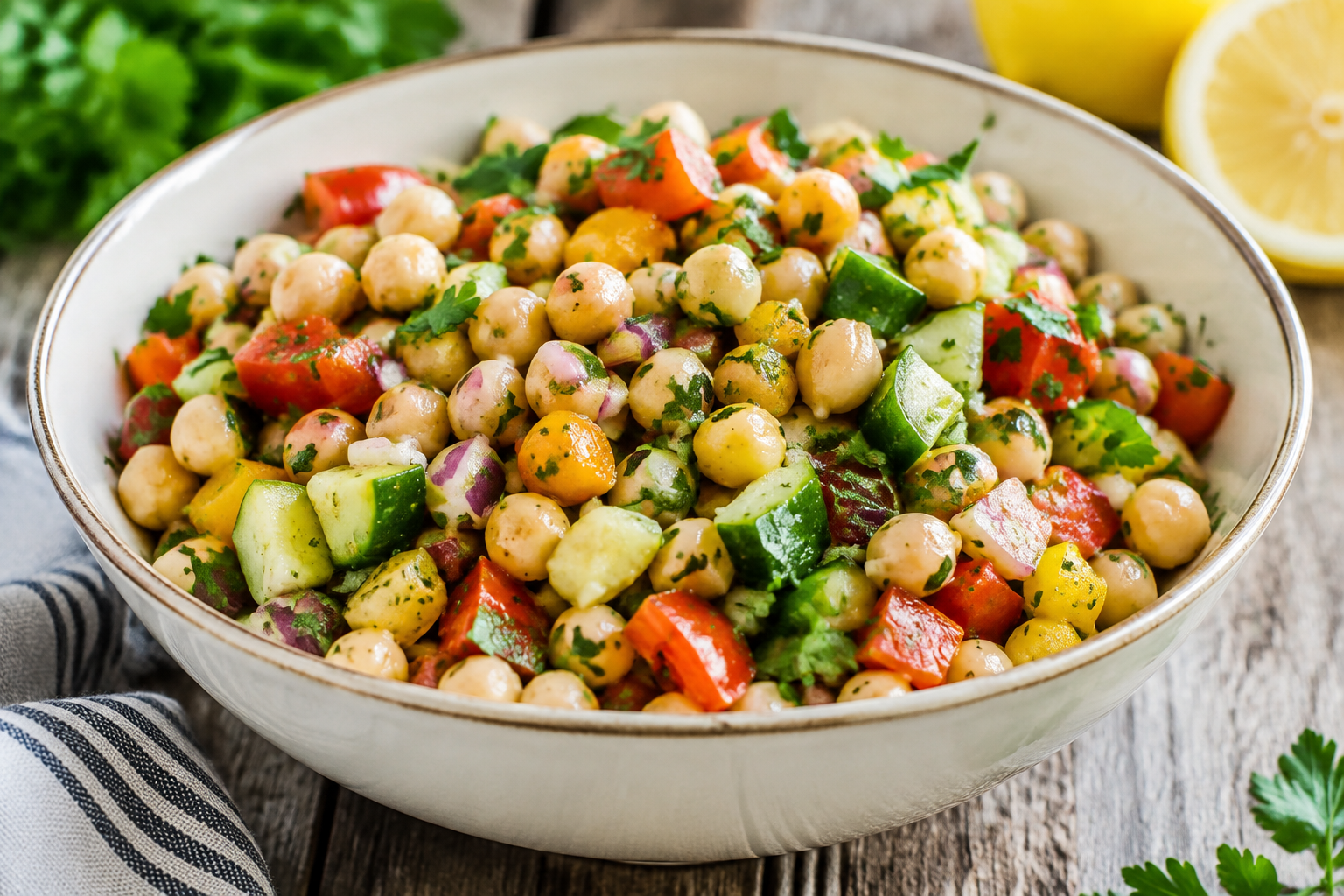 Salada de grão-de-bico com legumes e limão